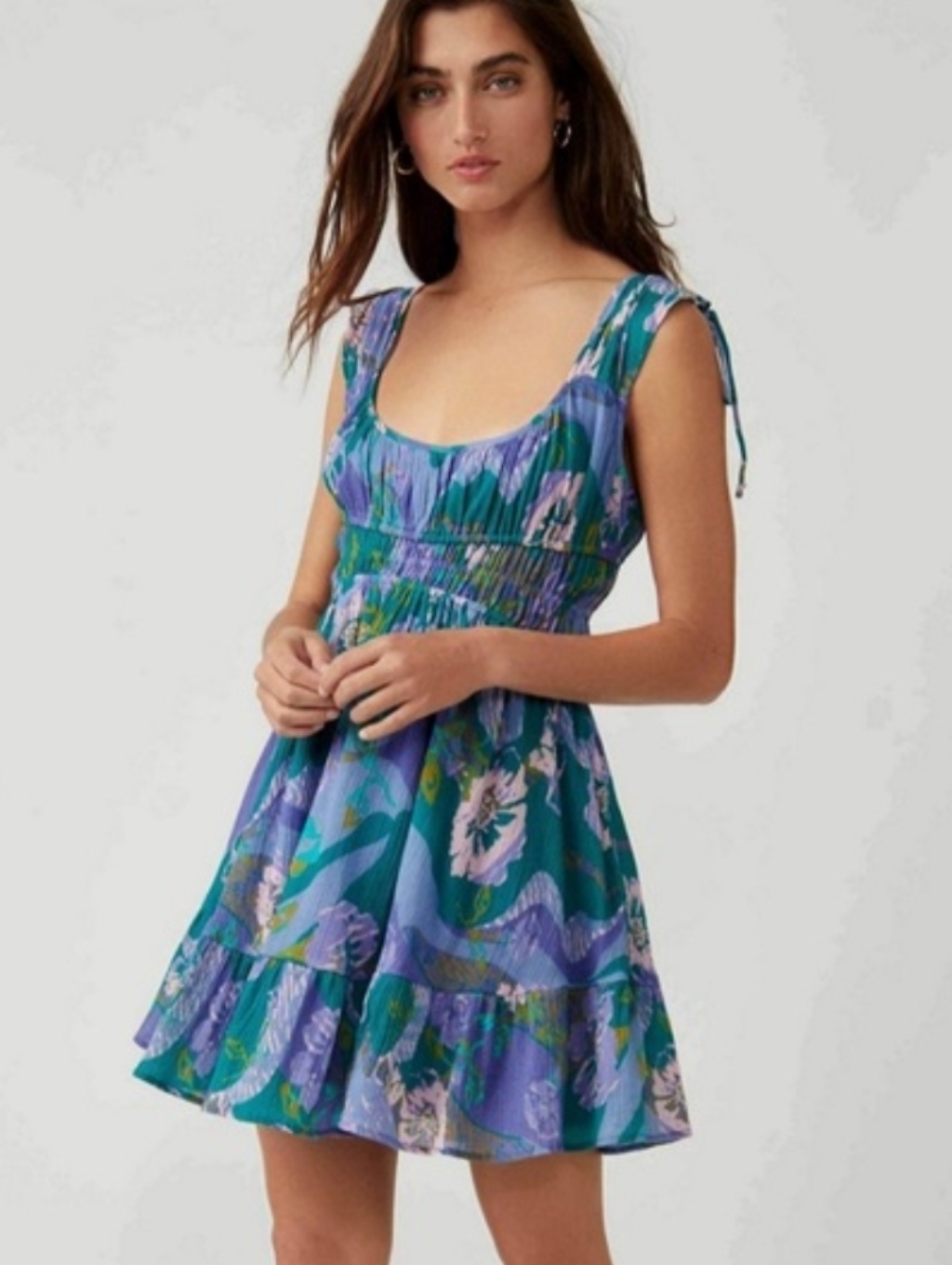 Free People Vernon Cotton Mini Dress Blue Multicolor Medium
